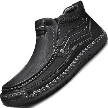 Imagem de DZUJY Botas masculinas cano alto Chelsea sapatos de couro casual mocassins masculinos branco preto marrom tamanho bota masculina formal Oxford, Preto, 43