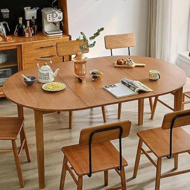 Imagem de Mesa de jantar de madeira de borracha, design expansível redondo a oval, madeira maciça moderna de meados do século para 2 a 10 pessoas, perfeita para uso em cozinha e sala de jantar