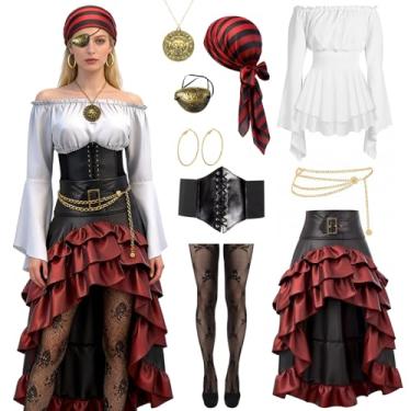 Imagem de Fantspati Fantasia de pirata feminina, Vermelho, GG