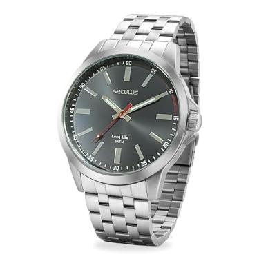 Imagem de Relógio Seculus Masculino Analógico Quartz Esportivo Casual De Pulso A Prova D'água Em 50 Metros Prateado Em Aço Inoxidável Fundo Preto Original
