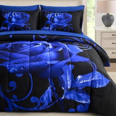 Imagem de Conjunto de edredom WONGS BEDDING Blue King Size 7 peças de microfibra