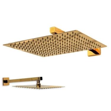 Imagem de Ducha Chuveiro Slim Dourado Quadrado 20x20 Suporte Parede