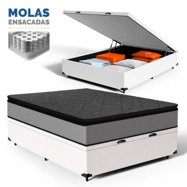 Imagem de Cama Box Baú com Colchão de Molas Ensacadas Pillow Top UmaFlex Vitta Casal 138cm