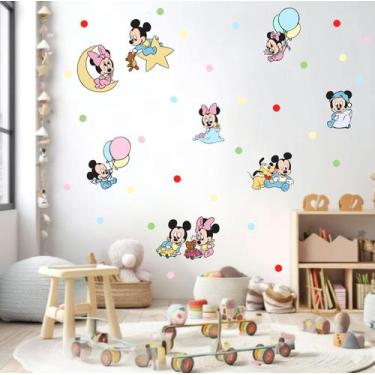 Imagem de Adesivo De Parede Mickey Minnie Cute Baby Bolinhas Candy Colors Decora