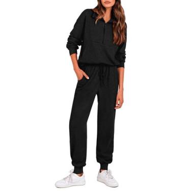 Imagem de Conjunto de Moletom Feminino PRETTYGARDEN 2 Peças com Zíper Preto XXL