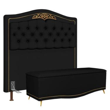 Imagem de Cabeceira Cama Box Casal King 195cm com Calçadeira Baú Imperial J02 Sintético Preto - Mpozenato