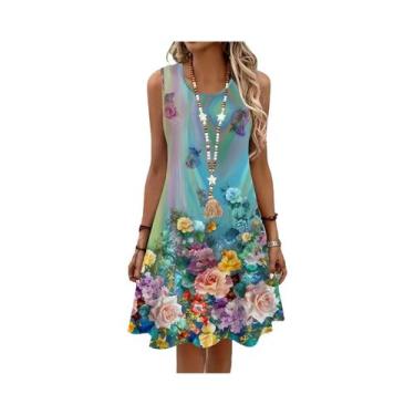 Imagem de Vestido Feminino Vibrante Com Estampa Floral 3D, Sem Mangas, Linha A, 