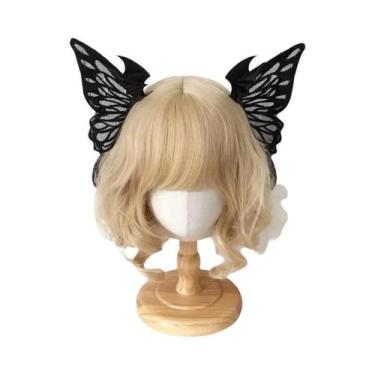 Imagem de Presilha De Cabelo Gótica Lolita Com Asas De Anjo E Demônio, Bordada C