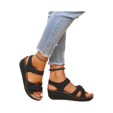 Imagem de Sandálias Femininas De Salto Anabela Com Sola Macia, Plataforma Elegan