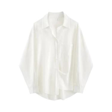 Imagem de Blusa Túnica Feminina Oversize Branca De Manga Longa Com Botões Minima