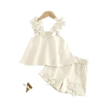 Imagem de Conjunto De Roupas De Verão Para Meninas Com Decoração De Flores 3D Co