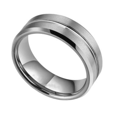 Imagem de Aliança De Casamento Masculina Em Tungstênio Preto 8mm Com Borda Chanf