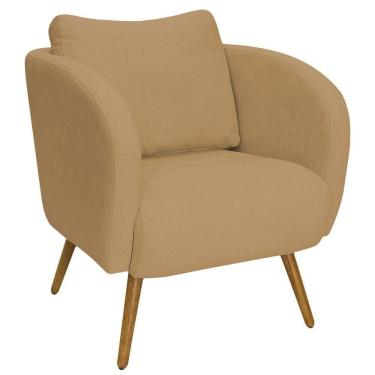 Imagem de Poltrona Decorativa Dana Pés Palito Madeira Castanho Bouclé Camel - Nexta Casa