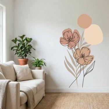 Imagem de Adesivo Floral Boho Marrom Estilo Nórdico 88x150 Minimalista Abstrato