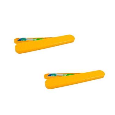 Imagem de Kit 2 Porta Escova Dental Fibra Madeira Amarelo - Bb Store