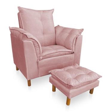 Imagem de Kit Poltrona De Amamentação Sara Com Puff Suede Rosa Dal Poz Estofados