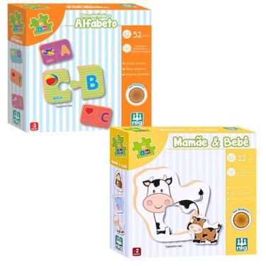 Imagem de Kit 2 Brinquedo Educativo Descobrindo O Alfabeto Em Madeira E Mamãe E 