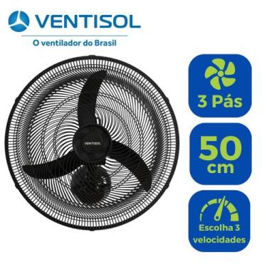 Imagem de Ventilador De Parede 50 Cm Oscilante Ventisol 3 Pás 127v Profissional 