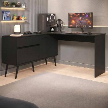 Imagem de Mesa Gamer Em L Para Computador 2 Portas 1 Gaveta Arena Multimóveis Mp6050 Preto