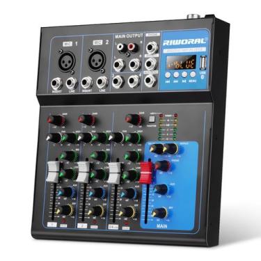 Imagem de Mixer de Áudio Riworal de 4 Canais com Bluetooth e Phantom Power +48V