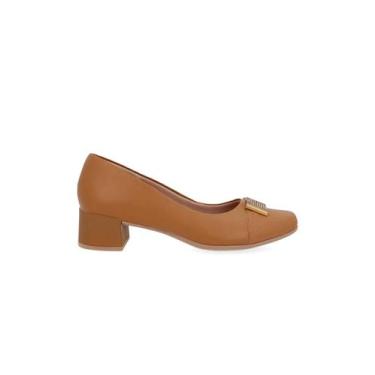 Imagem de Sapato Scarpin Usaflex Salto Baixo Couro Caramelo, 35