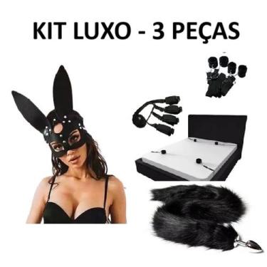 Imagem de Kit Dia dos namorado 3 Peças: Plug Anal Cauda Longa, Máscara e Algema 