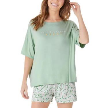 Imagem de Pijama Curto Malwee 1000133174 Feminino Estampa Puff Viscose Stretch T