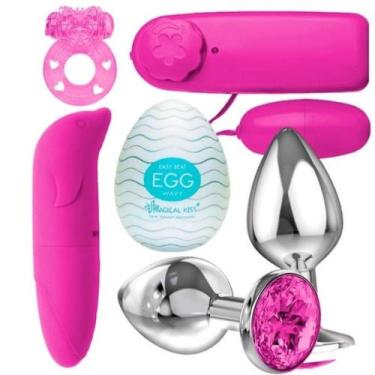 Imagem de Kit Vibrador Ponto G + Egg Masturbador + Anel Peniano + Plug Anal +Bul