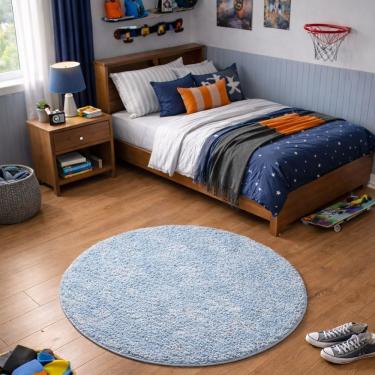 Imagem de Tapete Milano Soft Azul Bebê Infantil Menino Antiderrapante Tamanho:1,50 Redondo