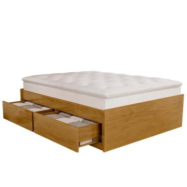 Imagem de Cama Box Queen Líbano B07 Madeira Maciça com 4 Gavetas Base Inteiriça Mel Lyam Decor