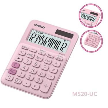 Imagem de Calculadora de Mesa Casio MS20UC Rosa Pink 12 Dígitos Portátil com Ale