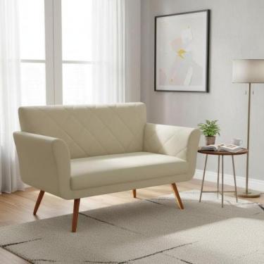 Imagem de Namoradeira Decorativa Sabrina Couro Bege Pés Madeira Ms Decor - Mansã