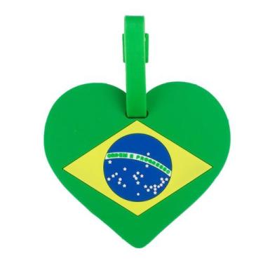 Imagem de Etiqueta Identificação Bagagem Coração Brasil Copa 10x11cm - Taimes