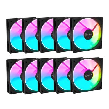 Imagem de Kit 10 Fans Kalkan Lumen RGB 10x120mm 1500RPM 1.19mmH2O Preto - KLK00018