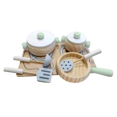 Imagem de Brinquedo Conjunto Panelas c/ Utensilios e Cooktop em Madeira Menta 3+
