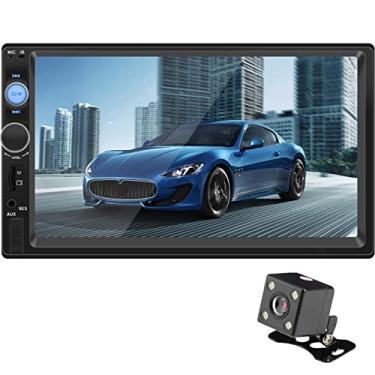 Imagem de Estéreo de carro duplo din com tela sensível ao toque de 7 polegadas hd bluetooth suporte de rádio automático link de espelho controle remoto sem fio controle de volante fm usb tf auxiliar rca
