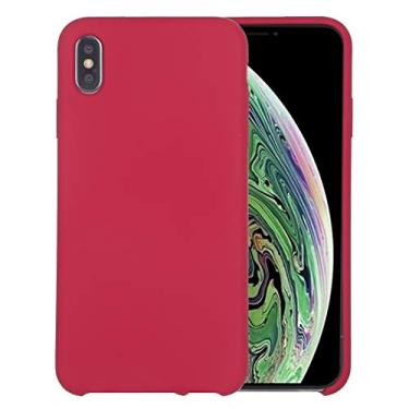 Imagem de Capa ultrafina de quatro cantos cobertura total silicone líquido capa traseira para iPhone Xs Max 6,5 polegadas capa traseira para telefone (cor: rosa vermelho)