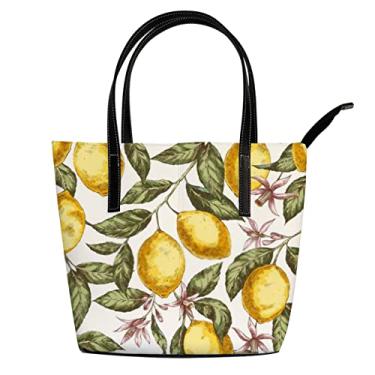 Imagem de Bolsa de ombro para mulheres, cítricos, folhas, flores, couro retrô, comprador, bolsa de trabalho, grande, casual