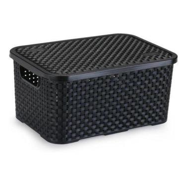Imagem de Cesto Eco Organizador Rattan Com Tampa Preto G
