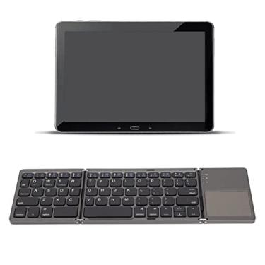 Imagem de Teclado dobrável, teclado portátil sem fio BT Mini Pocket Size Touchpad, função de bloqueio de tela Design de três dobras de alta segurança, para viagens de escritório (preto)