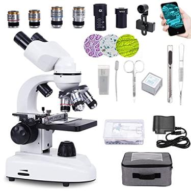 Imagem de Microscópio Binocular Composto 180000X com WF50X Oculare, Suporte de Telefone, Observação de 45°, Iluminação LED Dupla, Microscópio Biológico Binóculo para Laboratório Escolar de Educação Científica