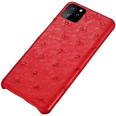 Imagem de KKFAUS Capa de telefone de meio pacote de pele de avestruz, à prova de choque, proteção contra arranhões para Apple iPhone 11 Series Case Shell de telefone dissipador de calor (Cor: vermelho, Tamanho: 6,1 polegadas)