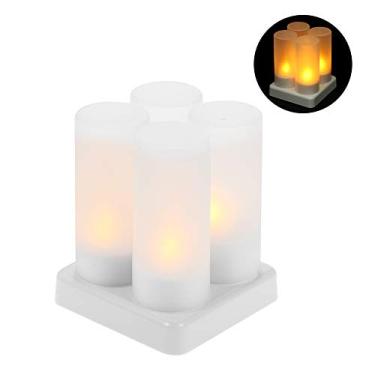 Imagem de Wemay 4 pçs/set Recarregável LED Cintilando Sem Chama Velas Tealight Velas Luzes com Fosco Copos de Carregamento de Base de Luz Amarela AC100-240V
