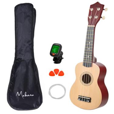 Imagem de Ukulele Acústico Soprano Madeira Capa com 3 Paletas mais Afinador