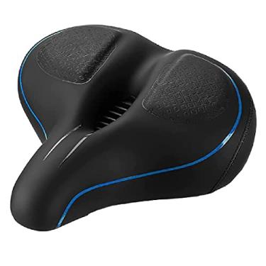 Imagem de QWERTYUI Assento de bicicleta grande para homens e mulheres, assento de bicicleta impermeável respirável Corfortable Saddle Absorvente de choque Design de ranhura média, para exercícios/montanha/elétrico/cruzador, azul