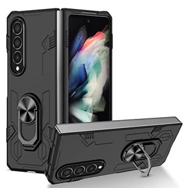 Imagem de zhouye Capa à prova de choque para Samsung Galaxy Z Fold 4 2022, capa de telefone de proteção contra quedas de grau militar, anel giratório 360 suporte magnético anti-impressão digital resistente a arranhões, preto