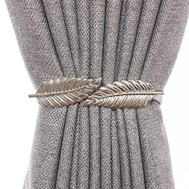 Imagem de Alça de cortina de mola de metal vento nórdico alça de cortina de decoração de janela de folha suportes de cortina tiebacks, T10,2 PCS