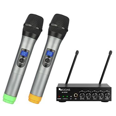 Imagem de FIFINE Microfone portátil sem fio UHF de canal duplo, sistema de microfone sem fio para karaokê fácil de usar - K036