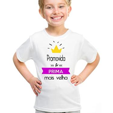 Imagem de Camiseta infantil promovida a prima mais velha rosa camisa Cor:Branco;Tamanho:2;Gênero:Unissex