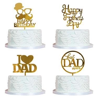 Imagem de Sodasos Topo de bolo para o dia dos pais, feliz dia dos pais, melhor pai, decoração de bolo de festa de aniversário palitos para festa de aniversário dos pais, aniversário, festa, suprimento de festa (4 peças)